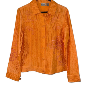 Women’s Chico’s Brand Orange embroidered Button Up Top Jacket Size 1